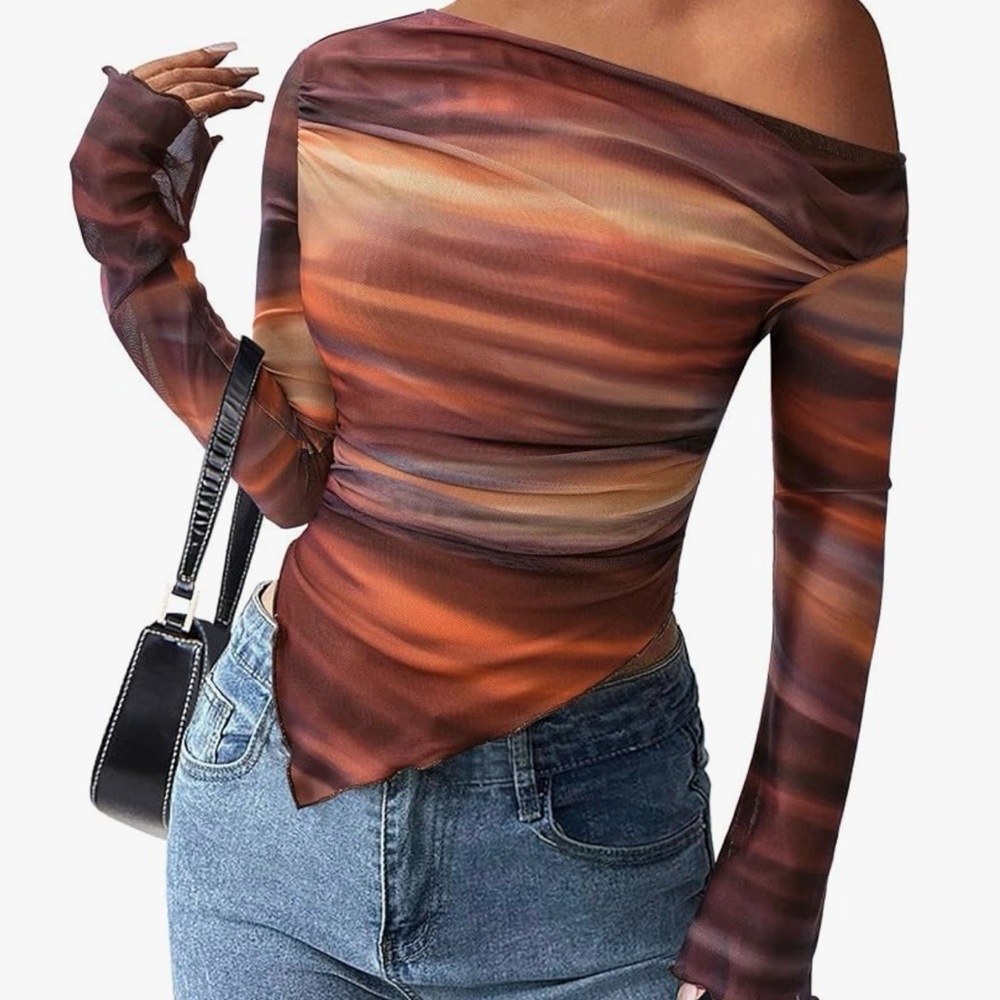 Elegant Off-Shoulder Brown Top Y2K 2000s style